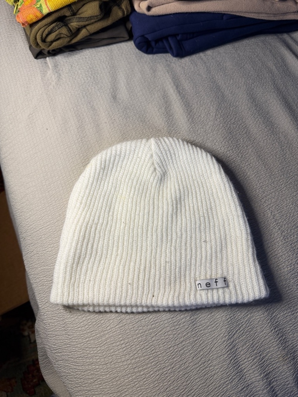 Neff White Rib Knit Kids Beanie